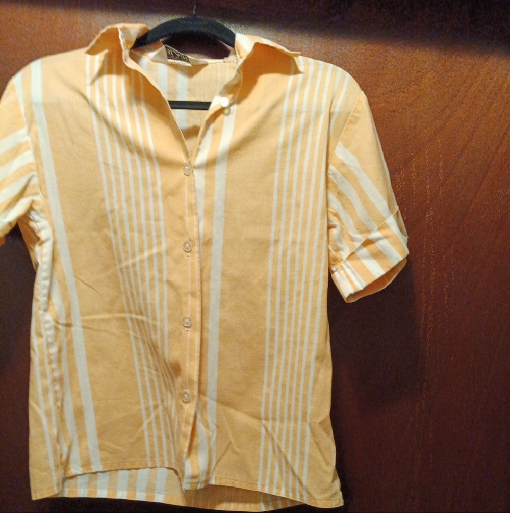 Blair Warren Vintage Peach And White Button Up Short Sleeve Size Med